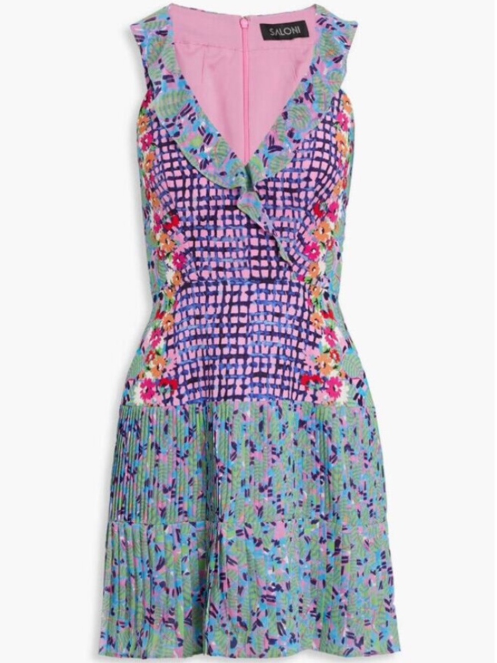 SALONI Women's Amy Printed Silk Sleeveless V-Neck Mini Dress Size 4
